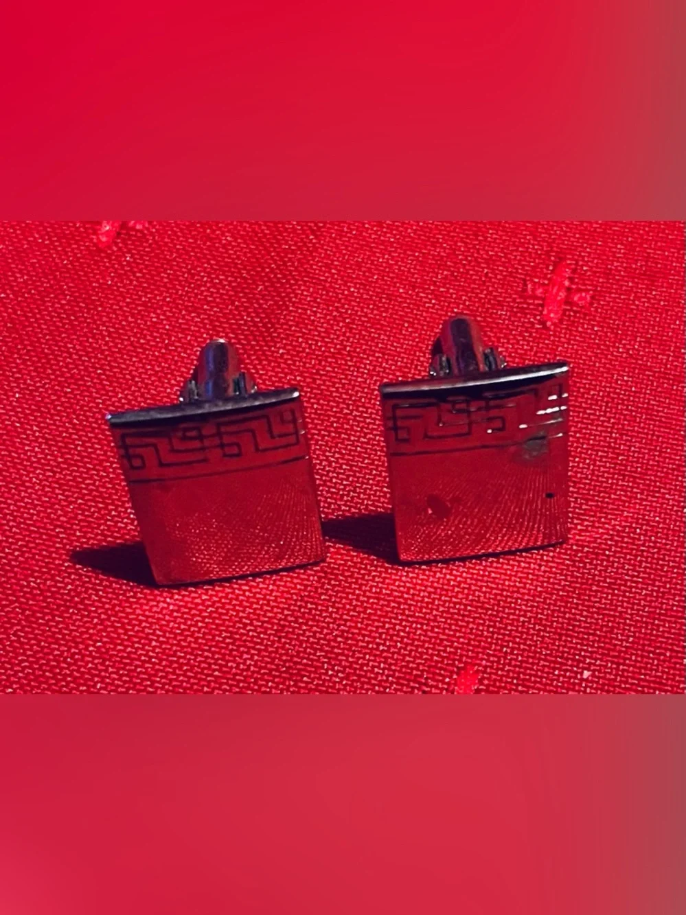 SWANK Silver-Tone Square Cufflinks with Greek Key Detail